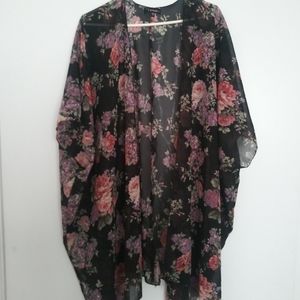 Sheer Black Floral Kimono Wrap